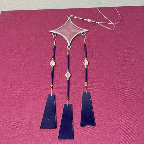 Artisan Made Other - Artisan Made Clear North Star w Blue Glass Panels Beaded Wind‎ Chime Sun Catcher